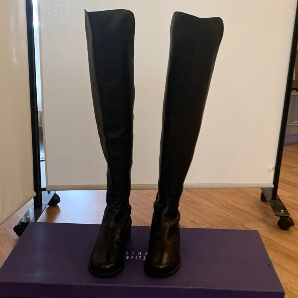 Stuart weitzman Women’s Black leather Tall 5050 Riding Boots 8 worn once - Picture 2 of 13